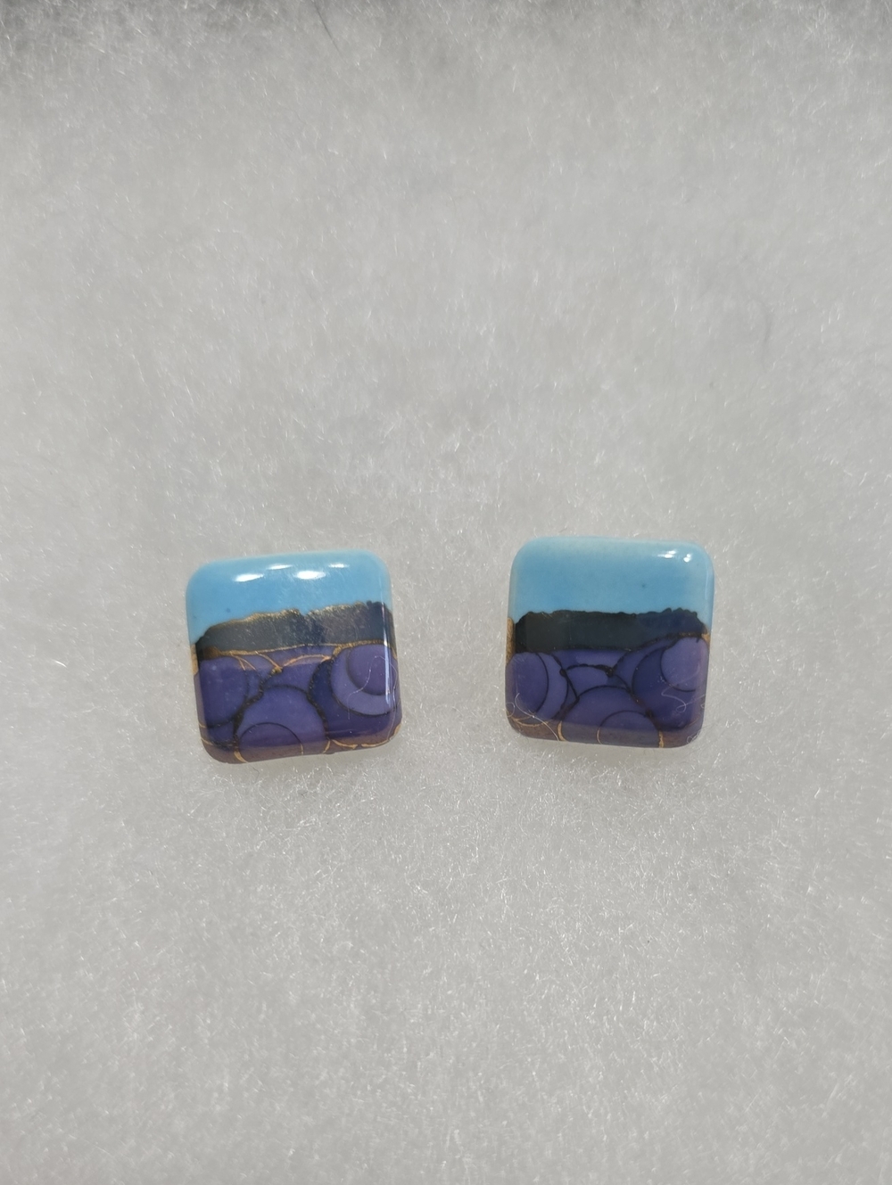 Handmade Blue and Purple Square Stud Earrings